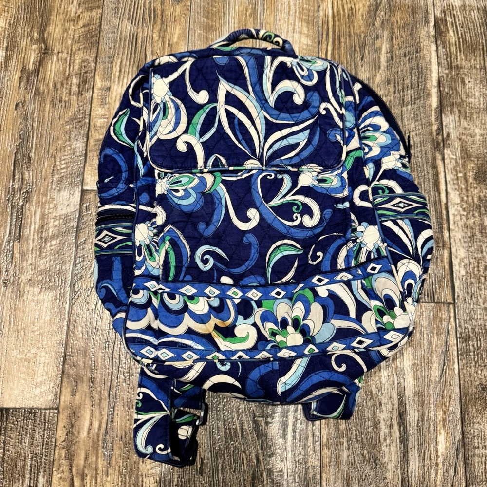 RETIRED Vera Bradley Quilted Backpack - Blue Mediterranean Floral Pattern